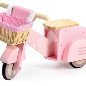 Dřevěné odrážedlo s proutěným košíkem Scooter with Basket Tender Leaf Toys růžové s gumovými koly od 24 měsíců