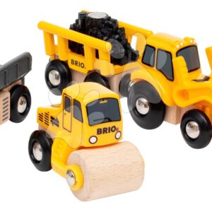 Dřevěné stavební stroje Construction Vehicles BRIO nákladní automobil s nakladačem a válcem