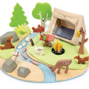 Dřevěné tábořiště se stanem a ohništěm Wildlife Camping Playset Tender Leaf Toys s figurkami zvířátek