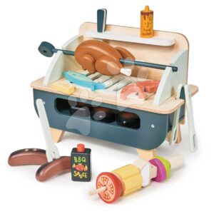 Dřevěný gril Barbeque Play set Tender Leaf Toys s kuřátkem na grilování a zeleninou