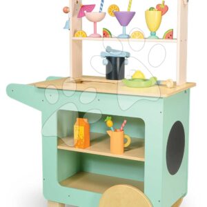 Dřevěný plážový bar s nápoji Drinks Trolley Tender Leaf Toys s tabulkou na psaní křídou