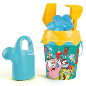 Kbelík set s konvičkou Sponge Bob Garnished Bucket Smoby 6 dílů s lopatkou hrabičkami a bábovičkou 18 cm výška od 18 měsíců