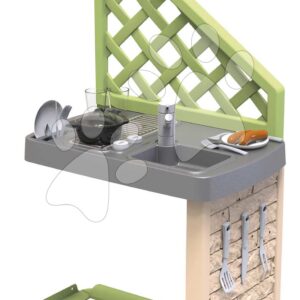 Kuchyňka letní se 17 doplňky Summer Kitchen Life k domečkům Smoby s dřezem a varnou deskou s UV filtrem od 24 měsíců