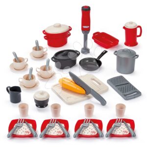 Kuchyňská sada s mixérem Dining Set 100% Chef Écoiffier s hrnci a krájecí prkénkem 49 doplňků od 18 měsíců