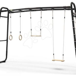 Multifunkční fitness centrum GetSet Monkeybar MB310 Black Exit Toys rozšiřitelné s gymnastickými kruhy houpačkou hrazdou a sítí na šplhání