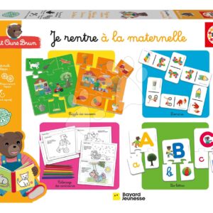 Naučné hry pro nejmenší 4v1 Petit Ours Brun Educa puzzle domino vybarvování obrázků a první písmenka