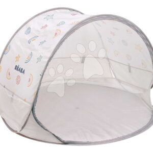 Plastový stan pro děti Breezy Anti UV Tent Clay Earth Beaba s 360° ventilací a ochranou proti písku a hmyzu 120*85 cm béžový se vzorem od 0-36 měs