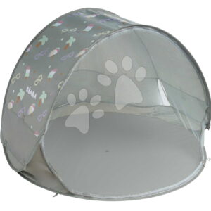 Plastový stan pro děti Breezy Anti UV Tent Lichen Beaba s 360° ventilací a ochranou proti písku a hmyzu 120*85 cm šedý se vzorem od 0-36 měs