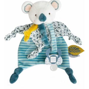 Plyšová koala s klipsem na dudlík Yoca le Koala Doudou Dummy Holder Doudou et Compagnie v dárkovém balení modrá 20 cm od 0 měsíců