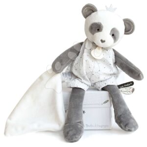 Plyšová panda na mazlení Attrape-Rêves Doudou et Compagnie šedá v dárkovém balení 28 cm od 0 měsíců