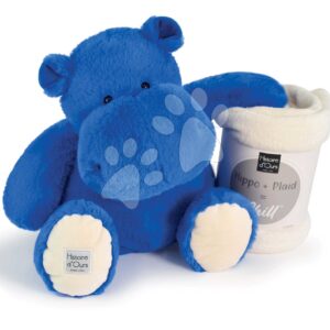 Plyšový hroch s dekou Royal Blue Hippo Chill Histoire d’ Ours modrý 45 cm od 0 měsíců