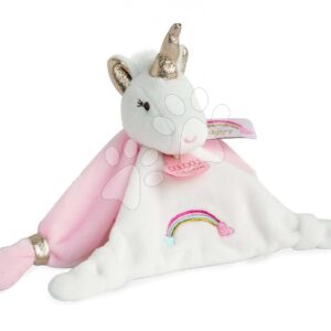 Plyšový jednorožec k mazlení Unicorn Lucie la Licorne Doudou et Compagnie růžový 20 cm v dárkovém balení od 0 měsíců