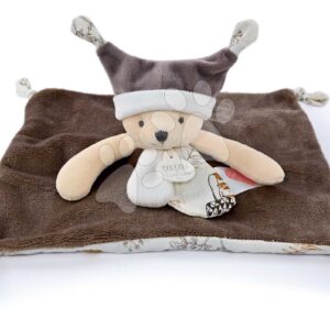 Plyšový medvídek k mazlení Bear Taupe Flat Comforter Doudou et Compagnie s QR kódem na pohádky hnědý 25 cm od 0 měsíců
