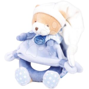Plyšový medvídek s chrastítkem Ours Petit Chou Rattle Doudou et Compagnie v dárkovém balení modrý 19 cm od 0 měsíců