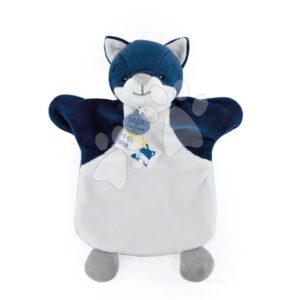 Plyšový vlk na loutkové divadlo Wolf Hand Puppet Doudou et Compagnie modrý 25 cm od 0 měsíců