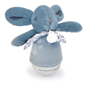 Plyšový zajíček Musical Night Light Blue Doudou et Compagnie s hudbou bílým šumem a světlem modrý 16 cm od 0 měsíců