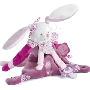 Plyšový zajíček s klipsem na dudlík Lapin Cerise Doudou Dummy Holder Doudou et Compagnie v dárkovém balení růžový 17 cm od 0 měsíců