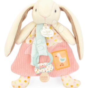 Plyšový zajíček s klipsem na dudlík Lapin Ciboulette Doudou Dummy Holder Doudou et Compagnie v dárkovém balení 19 cm od 0 měsíců