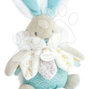Plyšový zajíček s melodií Bunny Almond Lapin de Sucre Music Box Doudou et Compagnie v dárkovém balení tyrkysový 20 cm od 0 měsíců