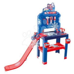 Pracovní dílna s autíčkem Spidey Bricolo Workbench Marvel Smoby se skákající rampou a nářadím 90 doplňků