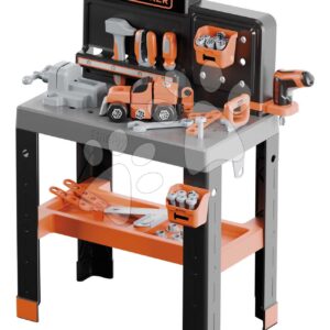 Pracovní dílna se skládacím autíčkem Bricolo Pro Workbench Black&Decker Smoby s mechanickou vrtačkou a nářadím s montážními dílky 78 doplňků výška 75 cm