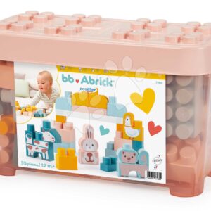 Stavebnice se zvířátky BB Abrick Écoiffier 55 kostek v růžové dóze od 12 měsíců