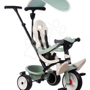 Tříkolka a kočárek v jednom s vysokou opěrkou Baby Balade Tricycle Life Smoby se slunečníkem brzdou a tichými EVA kolečky zelená od 10 měsíců