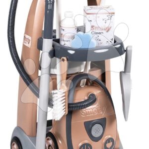 Úklidový vozík a elektronický vysavač Rowenta Trolley Vacuum Cleaner Smoby s realistickým zvukem se smetákem lopatkou a 9 doplňky